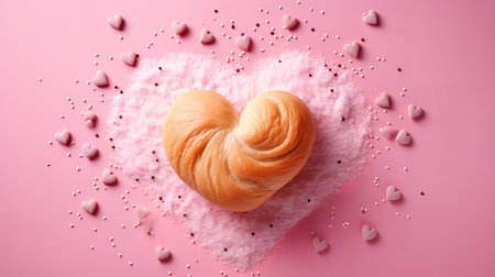 Ingredients for cooking dough or bread. Like heart icon on a pink pin cake. Generative Aiの素材