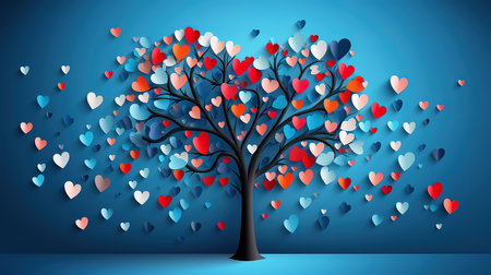 Beautiful tree hanging hearts valentines day card background. Generative Aiの素材