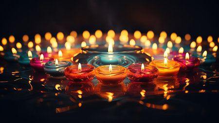 Realistic diwali background with candles. Generative Aiの素材