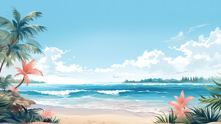 Summer background with beach and sea for banners, cards, flyers. Generative Aiの素材