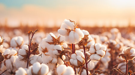 Closeup shot of blooming white cotton flowers. Generative Aiの素材