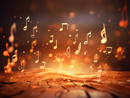 Volumetric musical background with a treble clef and notes. Generative Aiの素材