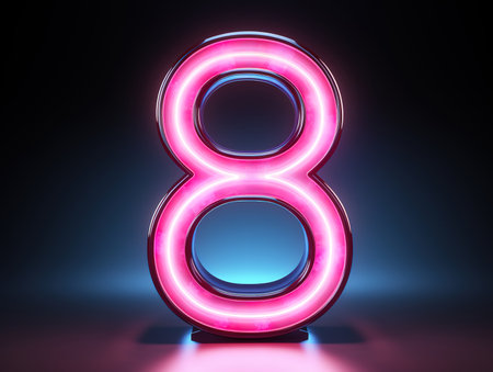 Number 9 made from neon light. Generative Aiの素材