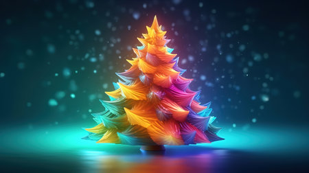 Beautiful christmas tree decorated with star baubles and lights background. Generative Aiの素材