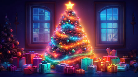 Front view of christmas gift concept. Generative Aiの素材