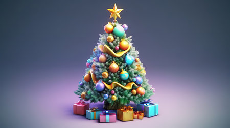 Christmas tree with decorations and gift boxes. Generative Aiの素材