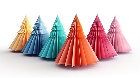 Christmas tree assorted colors of paper isolated on white. Generative Aiの素材