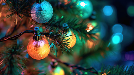 Lot of golden balls decoration on the christmas tree shining sparkles reflection. Generative Aiの素材