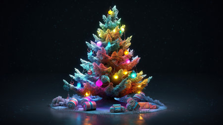 Christmas tree decorated with festive lights. Generative Aiの素材