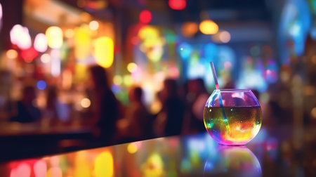 Wooden table in front of abstract blurred background of resturant lights. Generative Aiの素材