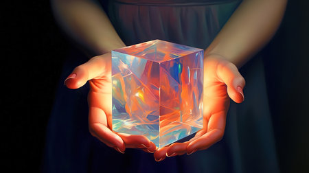 View of mystery cardboard box with gleaming light coming from inside. Generative Aiの素材