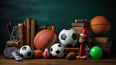 Fathers day holiday gifts of several sports on vintage wood table. Generative Aiの素材