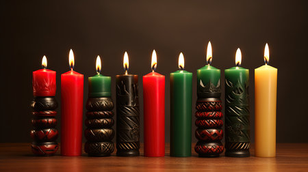 Close-up of lit multicolored birthday candles. Generative Aiの素材