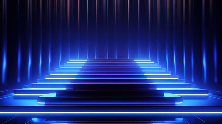 Blue neon light effect floor pathway. Generative Aiの素材