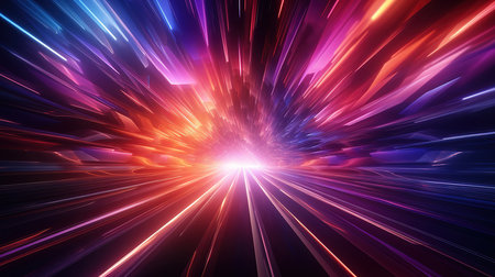 Abstract tunnel neon lights background violet curves motion effect digital. Generative Aiの素材