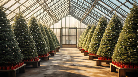 Orchard concept with greenhouse. Generative Aiの素材