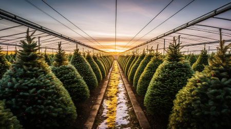 Photo christmas trees for sale on a shop. Generative Aiの素材