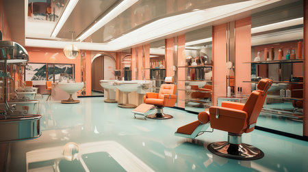 Interior Of Luxury Hairdressing salon, Bright color. Generative Aiの素材