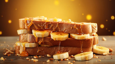 High angle peanut butter on bread slice. Generative Aiの素材