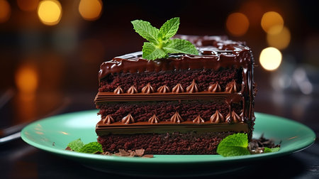 Chocolate cake with cherry on top served with tea. Generative Aiの素材