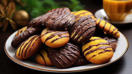 Homemade chocolate cookies Madeleine, Bright color. Generative Aiの素材