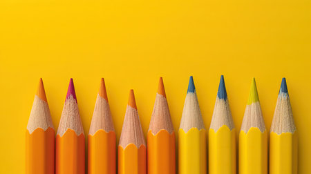 Fantastic Ads concept, Stationery, Top view of pencils arranged vertically and moving along the conveyorの素材