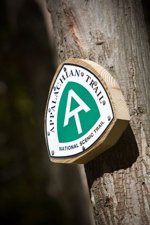 Appalachian trail sign taken in Western Massachusettsの写真素材