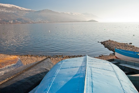 Boats by the Ohrid Lakeの写真素材