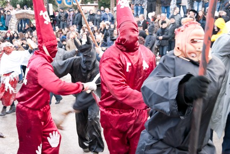 VEVCANI, MACEDONIA - JANUARY 13, 2012: Dressed up participants at Vevcani Carnival, southwestern Macedoniaのeditorial素材