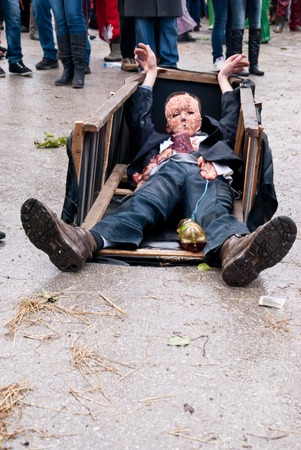 VEVCANI, MACEDONIA - JANUARY 13, 2012: Dressed up participants at Vevcani Carnival, southwestern Macedoniaのeditorial素材