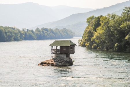 A house in the middle of the Drina River, Serbiaの写真素材