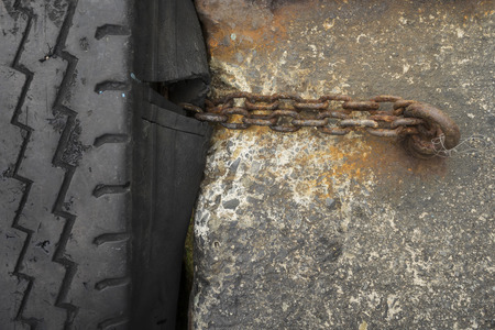 buper tire on a pierの写真素材