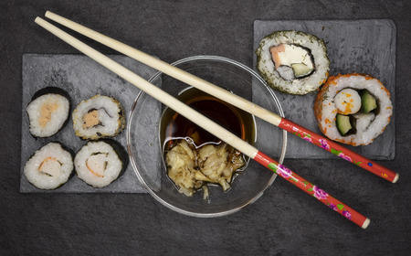 Sushi and chopsticks.の写真素材