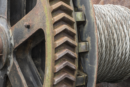 Detai of a steel rope drumの写真素材