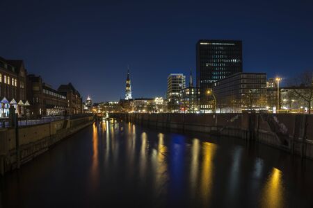 Skyline of Hamburg at night.の写真素材