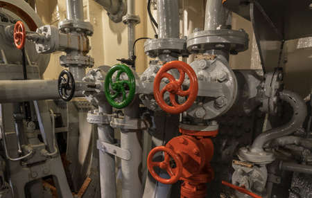 pipeline detail in an old ships machine room