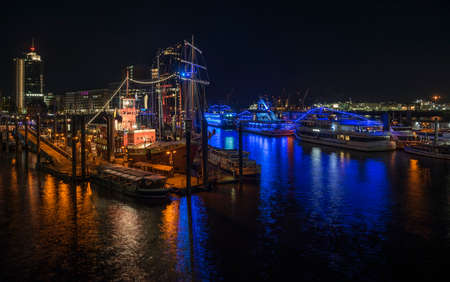harbor of hamburg at night