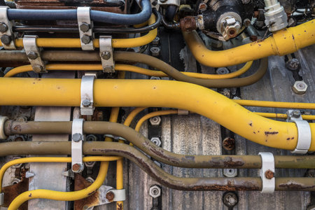 pipes on an old turbojet engine