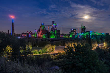 public park in a histotic steelwork at nightの写真素材