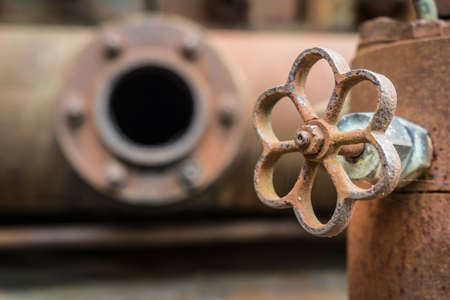 rusty pipes on a historic diesel engineの写真素材