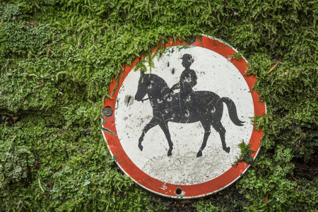 no riding sign in an environmental protected areaの写真素材