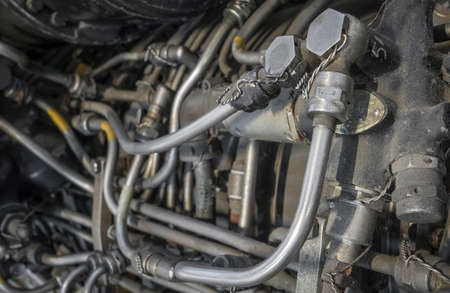 pipelines on a historic aircraft engineの写真素材