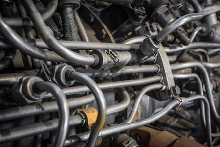 pipelines on a historic aircraft engineの写真素材