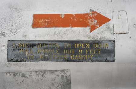 Detail of a weathered fighter jet hullの写真素材