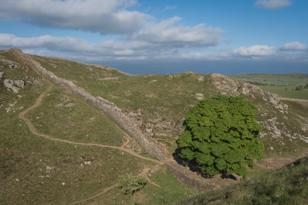 Landscape in northern England with part of the Hadirans wall.の写真素材