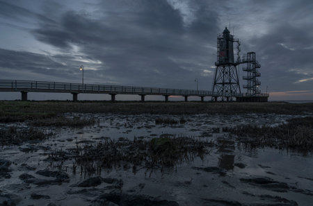 Historic lighthouse of Oberhever during the blue hour.の写真素材