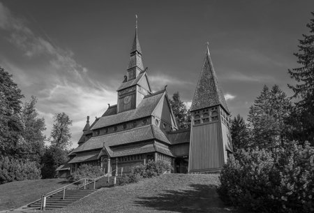 historic wooden church in the Harz mountainsの写真素材