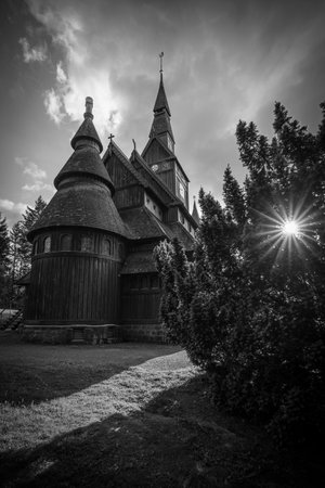 historic wooden church in the Harz mountainsの写真素材