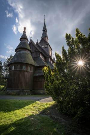 historic wooden church in the Harz mountainsの写真素材