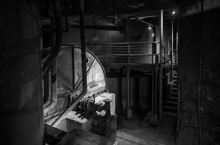 Historic air ventilation machine in a mining site.の写真素材